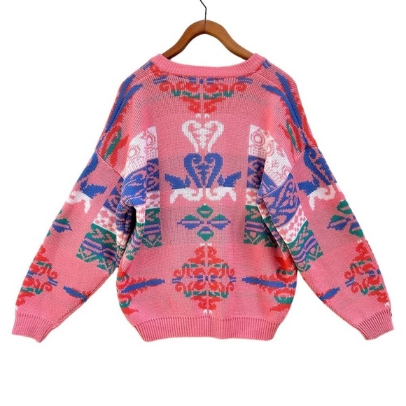 Vintage Pink 80s 90s Lindsay Gray Cardigan Sweater Made in Korea, Size Medium - Picture 2 of 14